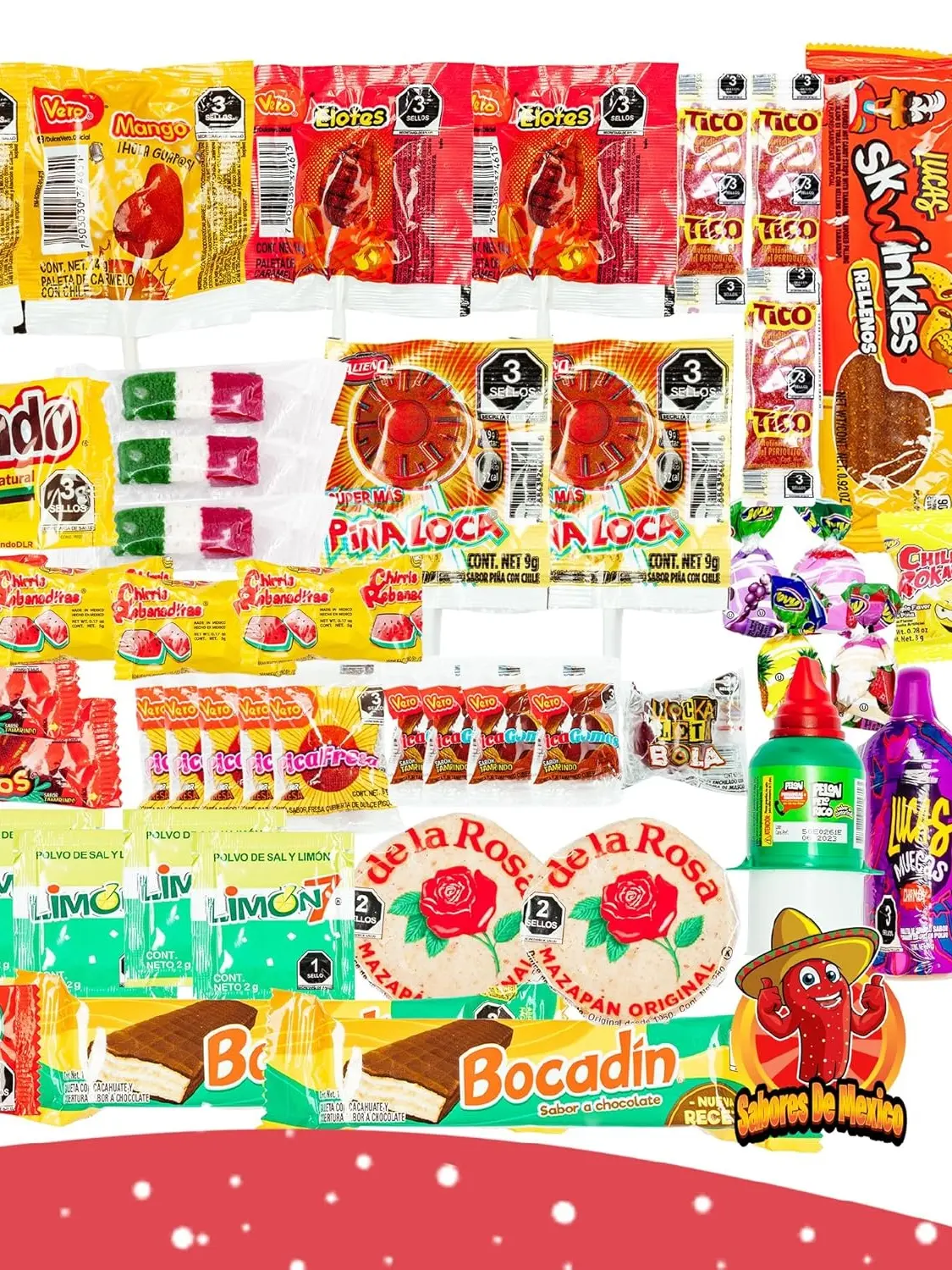 Sabores de Mexico Mexican Candy Variety Pack 50 Count Dulces Mexicanos Lucas Candy Pulparindo Mazapan Vero Lollipops Spicy Dulce Mexico Assorted Mix Sweet Bonbon