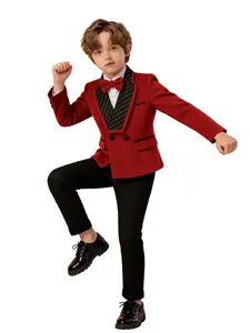 Boys' light luxury glossy gentleman dress 3-piece suit (coat + pants + bow tie), glossy children's dress, boys' birthday party stage performance little suit (excluding shirt) -25084