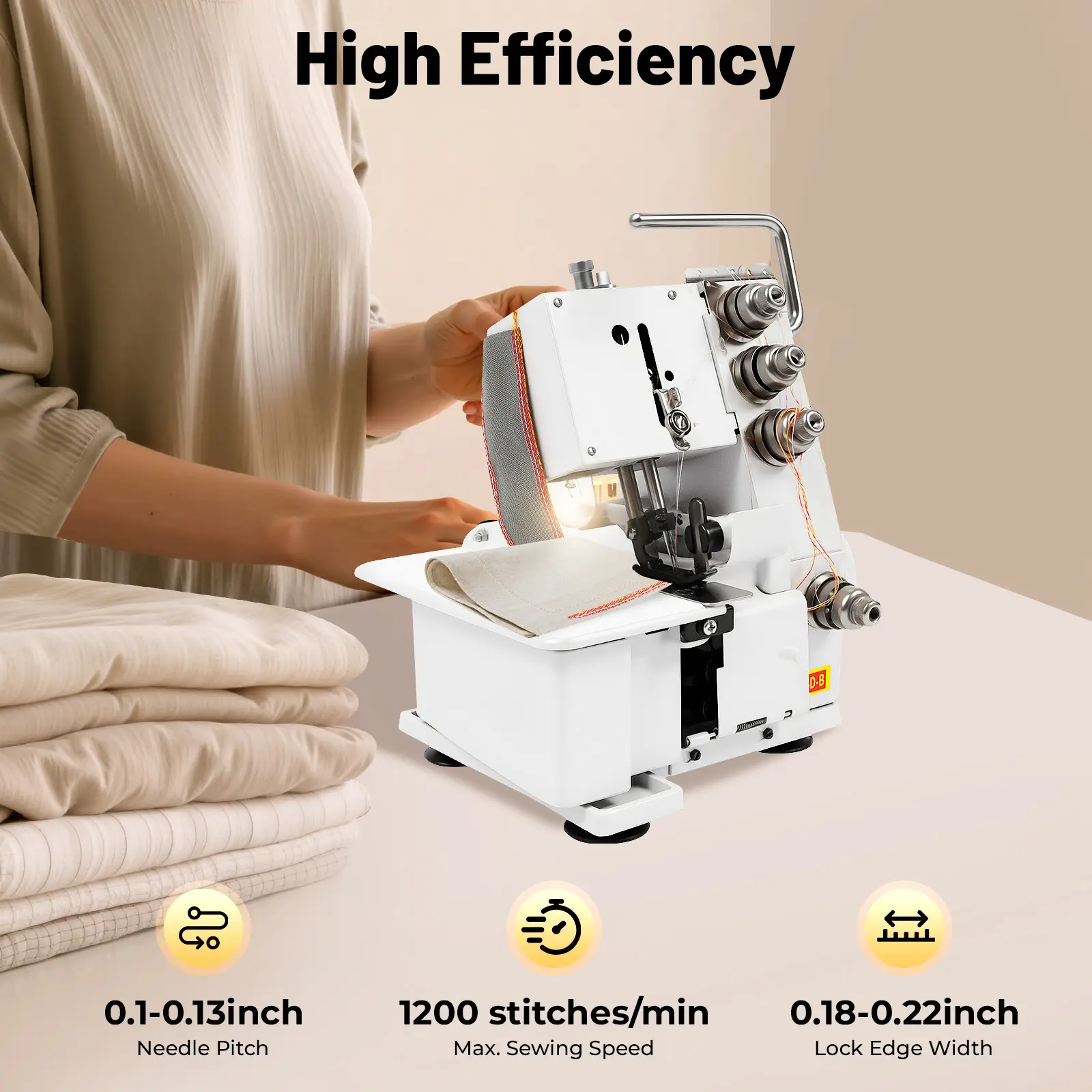 4-Thread Lockstitch Sewing Machine - High-Speed 1200 Stitches Per Minute, Adjustable Stitch Width, Automatic Thread Trimmer, Cast Iron Construction, LED Light for Textiles & Soft Furnishings Sewing Supplies, Sewing Machines