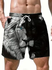 Men's Lion Pattern Shorts, Summer Casual Fitted Shorts, All over Print, Graphic Print Shorts, Comfortable and Stylish, Perfect for Daily Wear, Casual Sport Shorts