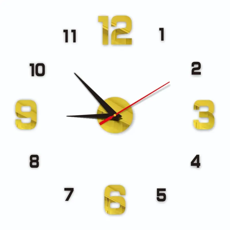 15.7in 3D DIY Frameless Mirror Wall Clock, Gold Number Silent Acrylic Sticker Clock, Modern Home Decor for Living Room Bedroom Office