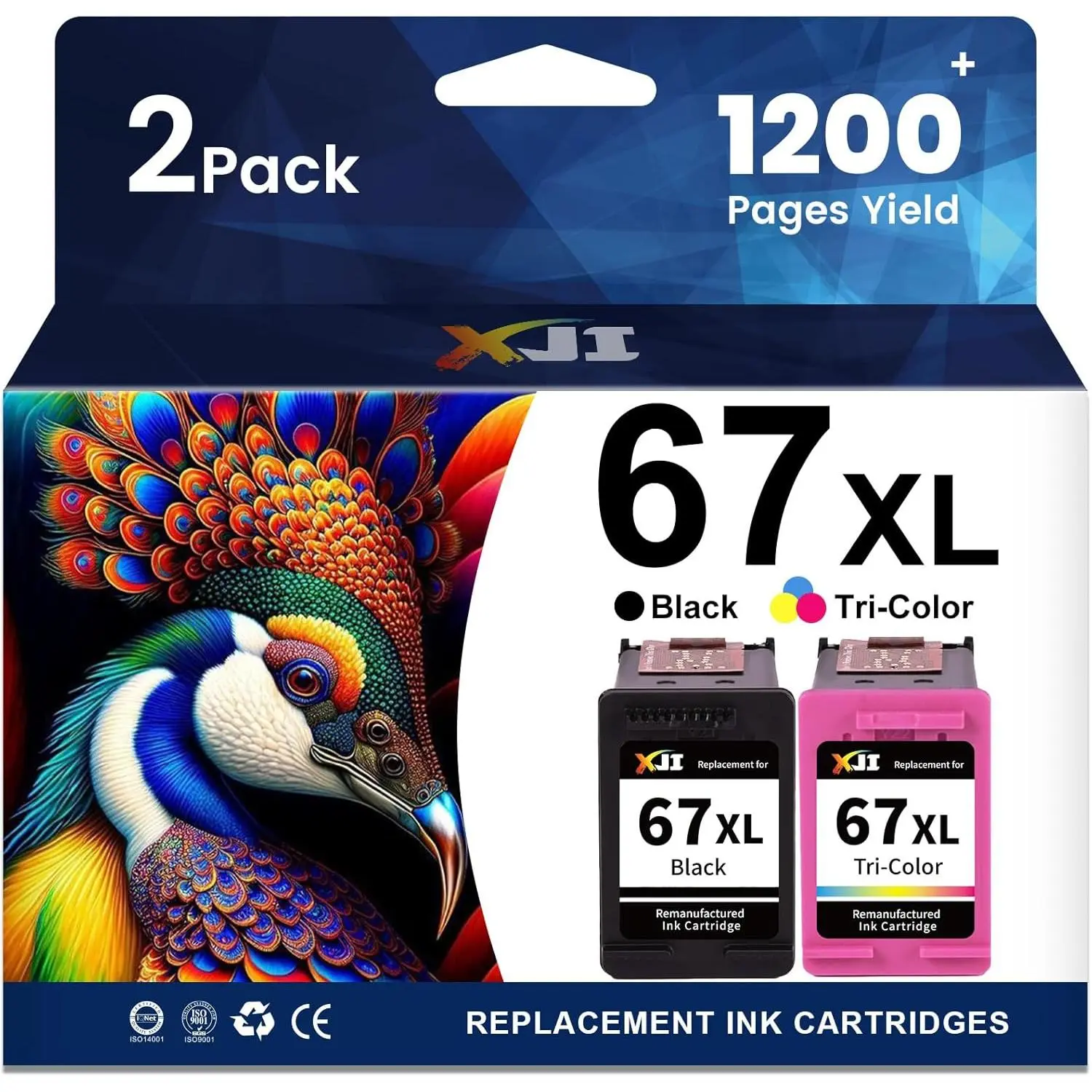 Remanufactured High-Yield 67XL Series Ink Cartridges - Recyclable Print Replacement, 450-Page Count, 5% Coverage, Non-OEM Black Color Combo Pack for Deskjet/Envy Printers (2700,2700e,2755,2755e,2855e,4100,4100e,4155,4155e,4255e,Pro 6000,6055e,6400,6455e)