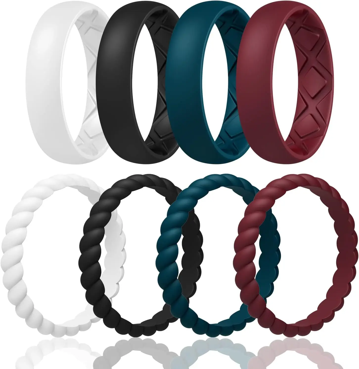 Women’s Stackable Silicone Rings - 2.5/5.5mm Wide, 1.8/2mm Thick Ergonomic Small Rings, Comfortable Breathable Flexible Bands for Nurses, Workouts, Climbing, Everyday Wear