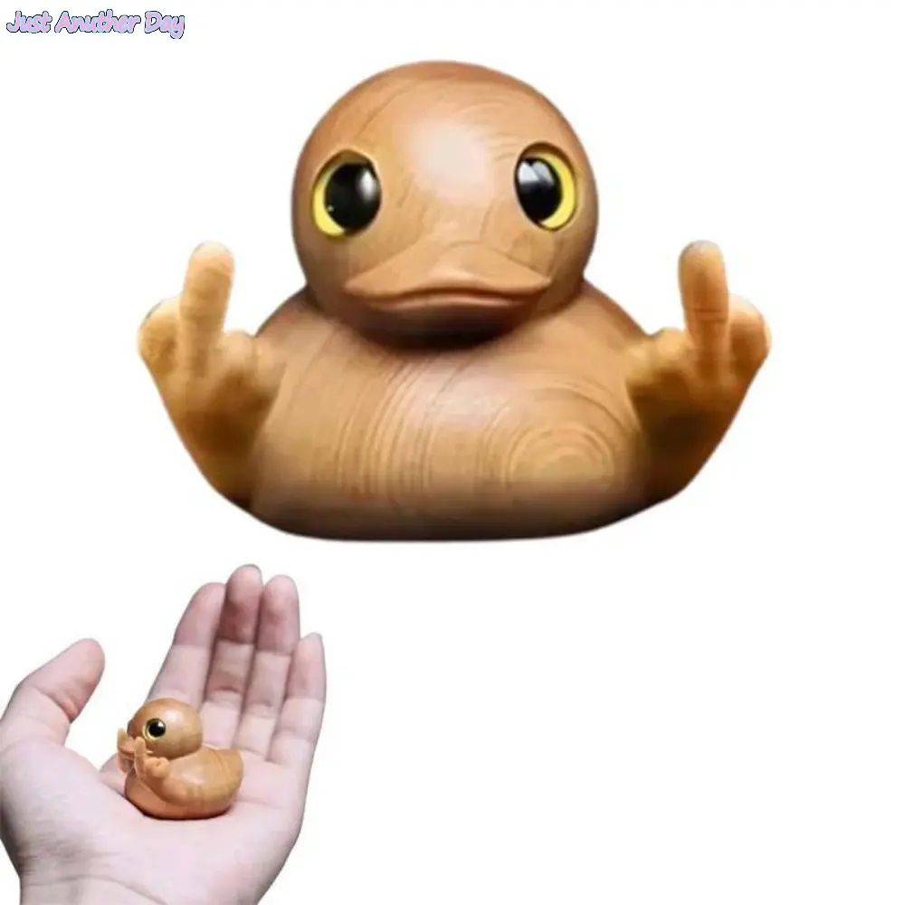 Funny Middle Finger Wooden Duck Figurine - Handmade Mini Statue, Sarcastic Desk Decor, Car Accessories, Fun Gifts for Birthday & Christmas Stocking Stuffer