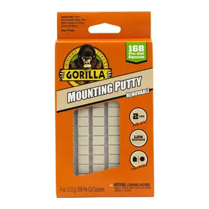 Gorilla Mounting Putty, Natural Tan Color, 168 Pre-Cut Squares (Pack of 1) - Non-Toxic Removable & Repositionable Wall Putty
