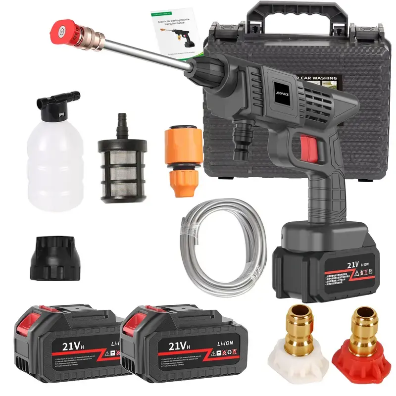 Wireless portable high-pressure washer, handheld electric cleaner powered by two rechargeable batteries