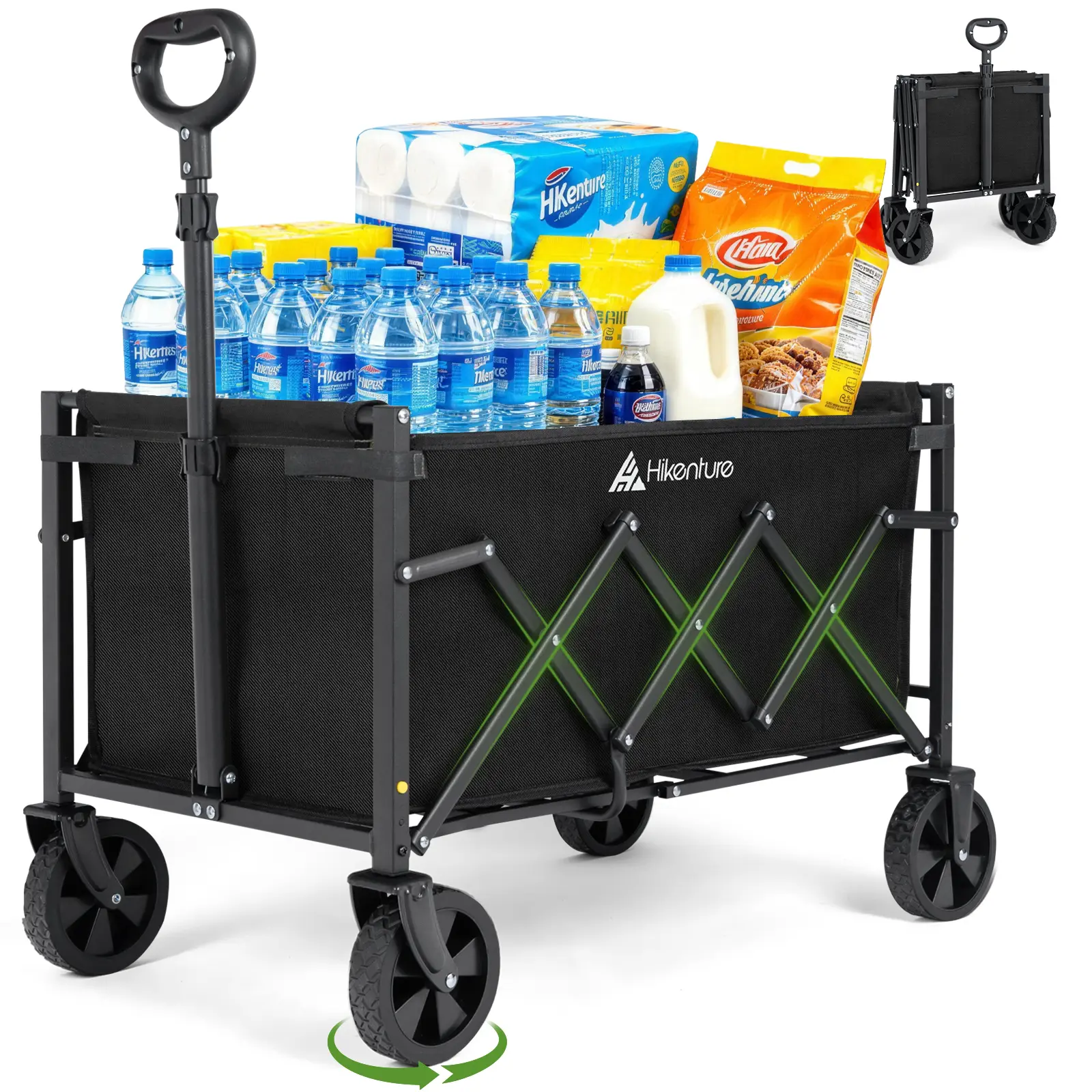Hikenture Wagon Cart Foldable,Ultra-Compact Small Utility Folding Wagon,Heavy Duty Grocery Cart with All-Terrain Wheels,Camping Essentials,Portable Collapsible Wagon for Garden,Beach,Camping,carrito para la compra,utility grocery shopping cart