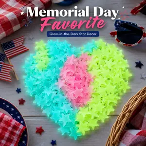 Memorial Day Glow in The Dark Star Decorations (2 PC), Peel & Stick Ceiling Stars for Kids Room, DIY Wall Decals for Bedroom, Sleepover Party, Summer Room Refresh