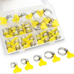 Adjustable 19-29mm Hose Clamp Set, Stainless Steel Worm Gear Clamps with Plastic Handle, for Water Pipes, Piping, Cars, Machinery
