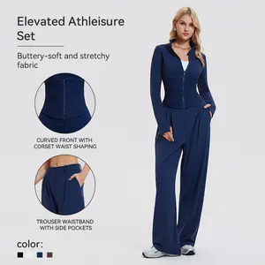 Airfree Athleisure 2 Piece Set Cropped Jacket with Waistband & Wide Leg Trousers 29.5" Inseam with Draping Fluid Fabric, Women Casual Outfits  Athletic uniforms #TikTokShopBlackFriday #TikTokShopCyber Monday