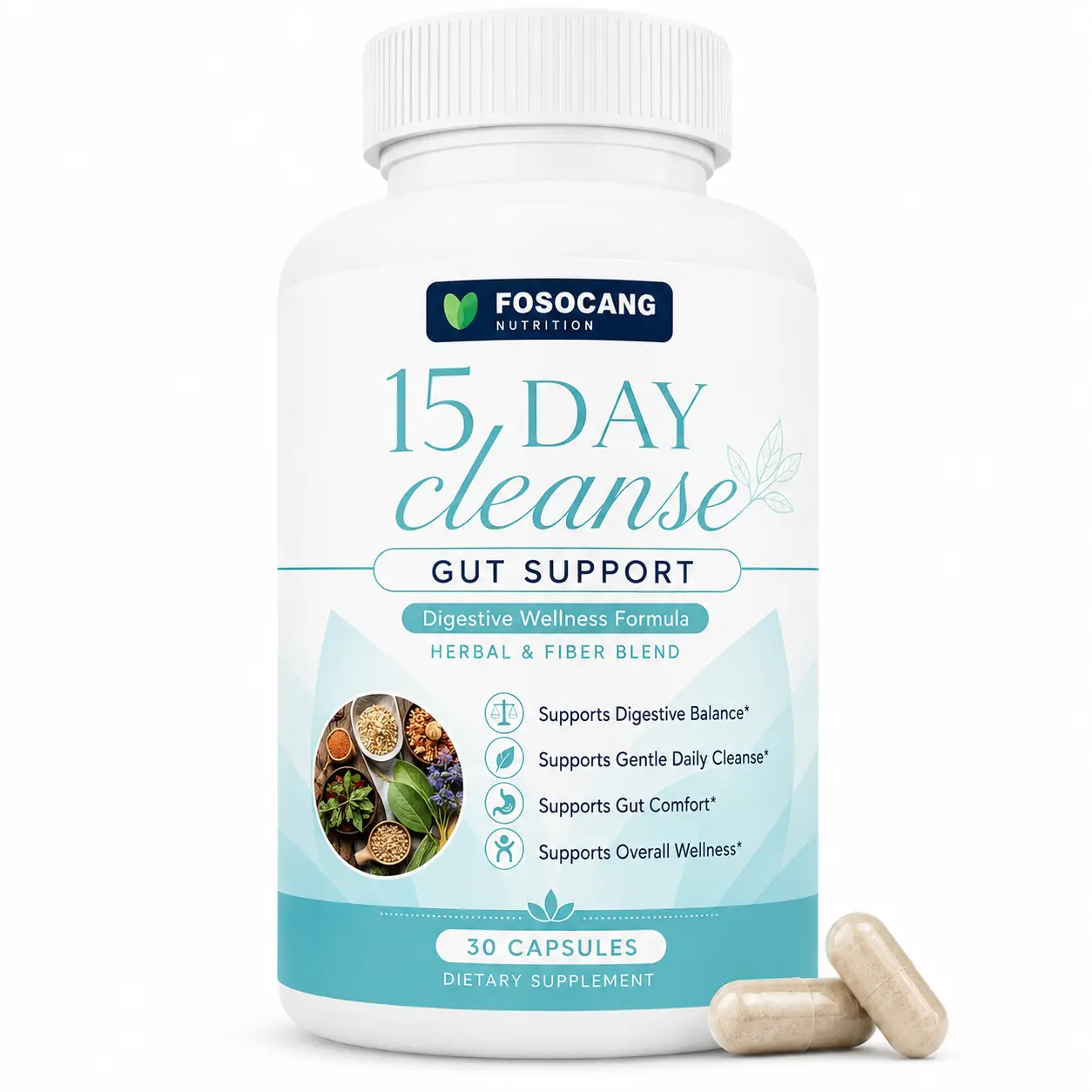 FoSoCang-15 Day Cleanse - Gut and Colon Support | Caffeine Free | Advanced Formula with Senna, Cascar