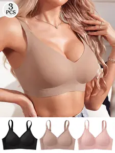Seamless Wireless Bra for Women with Support Buckle - No Underwire Full Coverage Push Up Womens Deep V Bras Wireless Comfortable Casual Bra Supportive No Underwire Bras T-shirt Push Up Bralettes Plunge Seamless Bra Underwear
