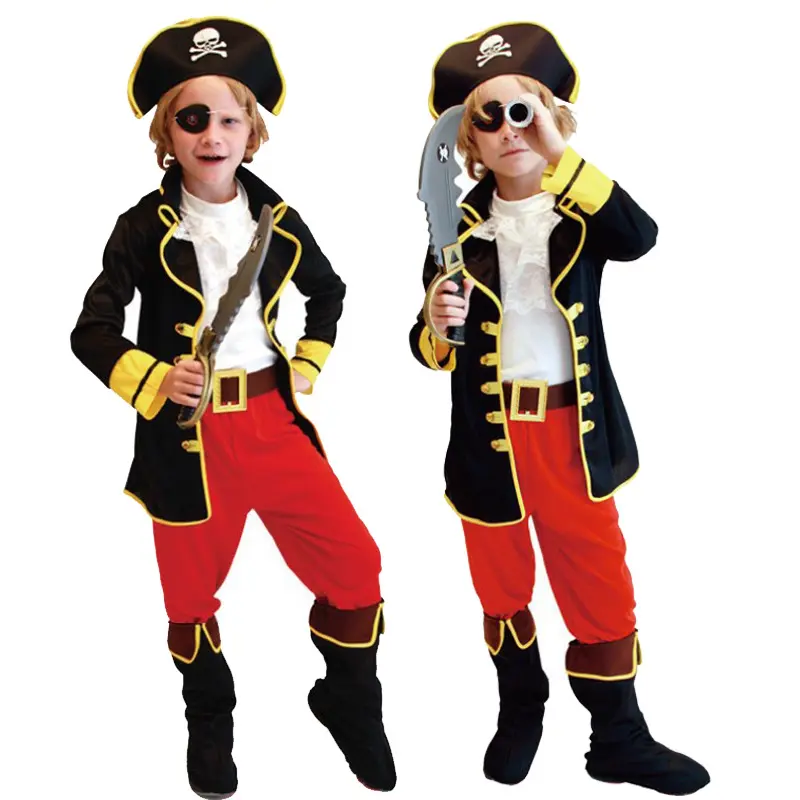 Kids' Swashbuckling Full Outfit, Soft Fabric Pirate Theme with Weathered Vest for Halloween & Talk Like a Pirate Day, Grows with Size, Adjustable, Birthday Party, Linen, Rayon, Frock Coat, Boys, Children's Pirate Costume, Classic Halloween