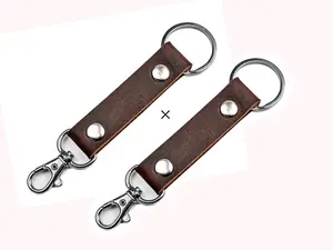 2 Pieces Genuine Leather Keychain Rotatable Snap Metal Key ring for men and women