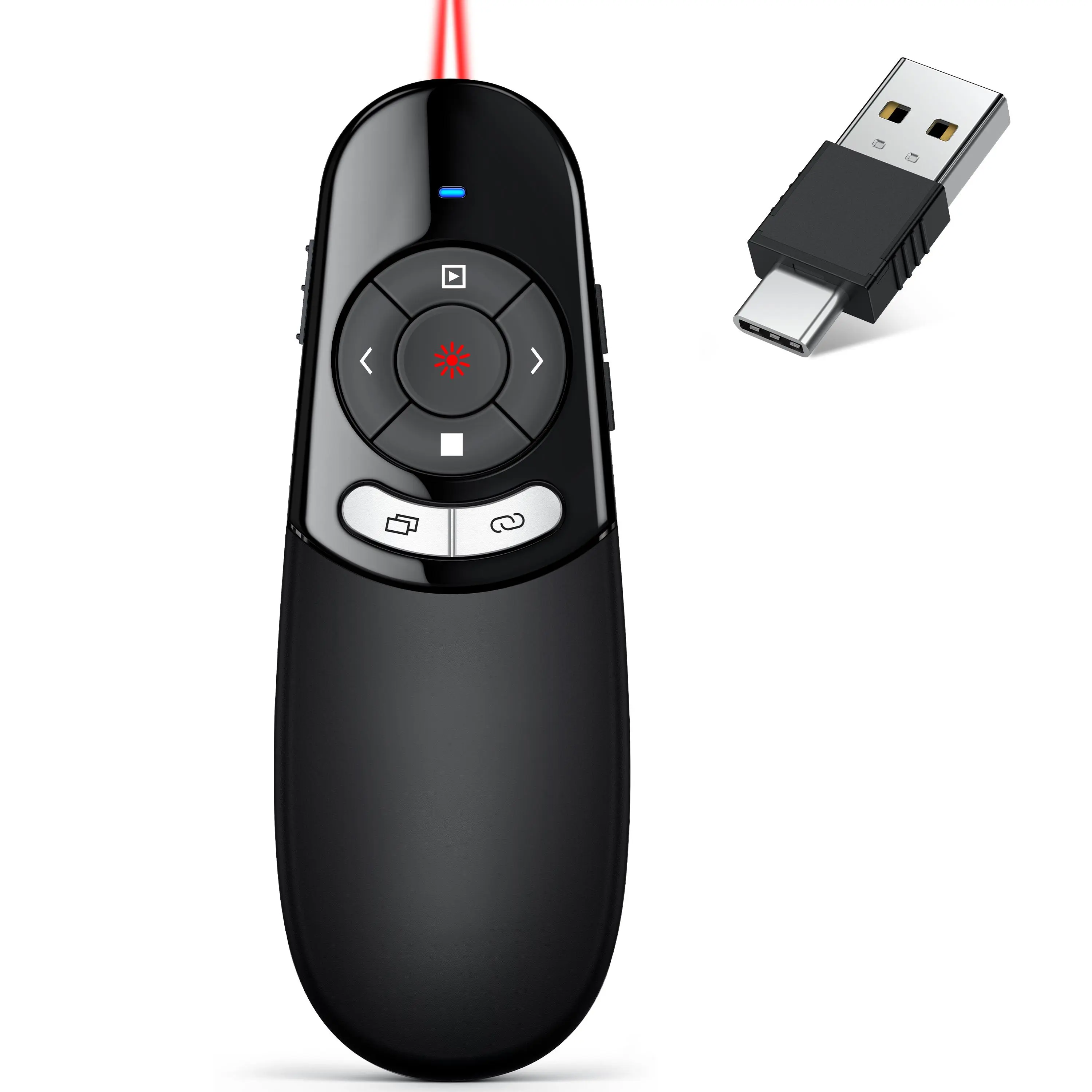 BEBONCOOL Wireless Presentation Clicker with Laser Pointer - Dual Head Receiver, Hyperlink Control, Volume Control, Compact Size, Laser Range, Plug-and-Play for PC/Mac/Laptop - Office Conference Room Tool for Teachers, Slideshow, Multifunction