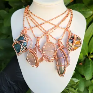 High Frequency • Ocean jasper Crystal Necklace • Pure Copper  Ball Chain Necklace • Wire Wrapped