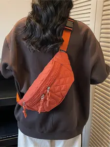 Fashionable and casual versatile crossbody bag, solid color, simple and versatile sports bag, chest bag, multi pocket design, niche outdoor commuting armpit bag, Quilted Fanny Pack