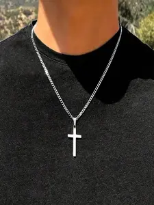 Men's Stainless Steel Cross Pendant Necklace, Cross Charm Necklace, Punk Style Necklace, Cross Chain Design - Ideal For Daily Wear, Gift For Boyfriend! Fathers Day Gift Jewelry Men Accessories Goth Men Chains Jeans Accessories Gothic Jewelry Halloween