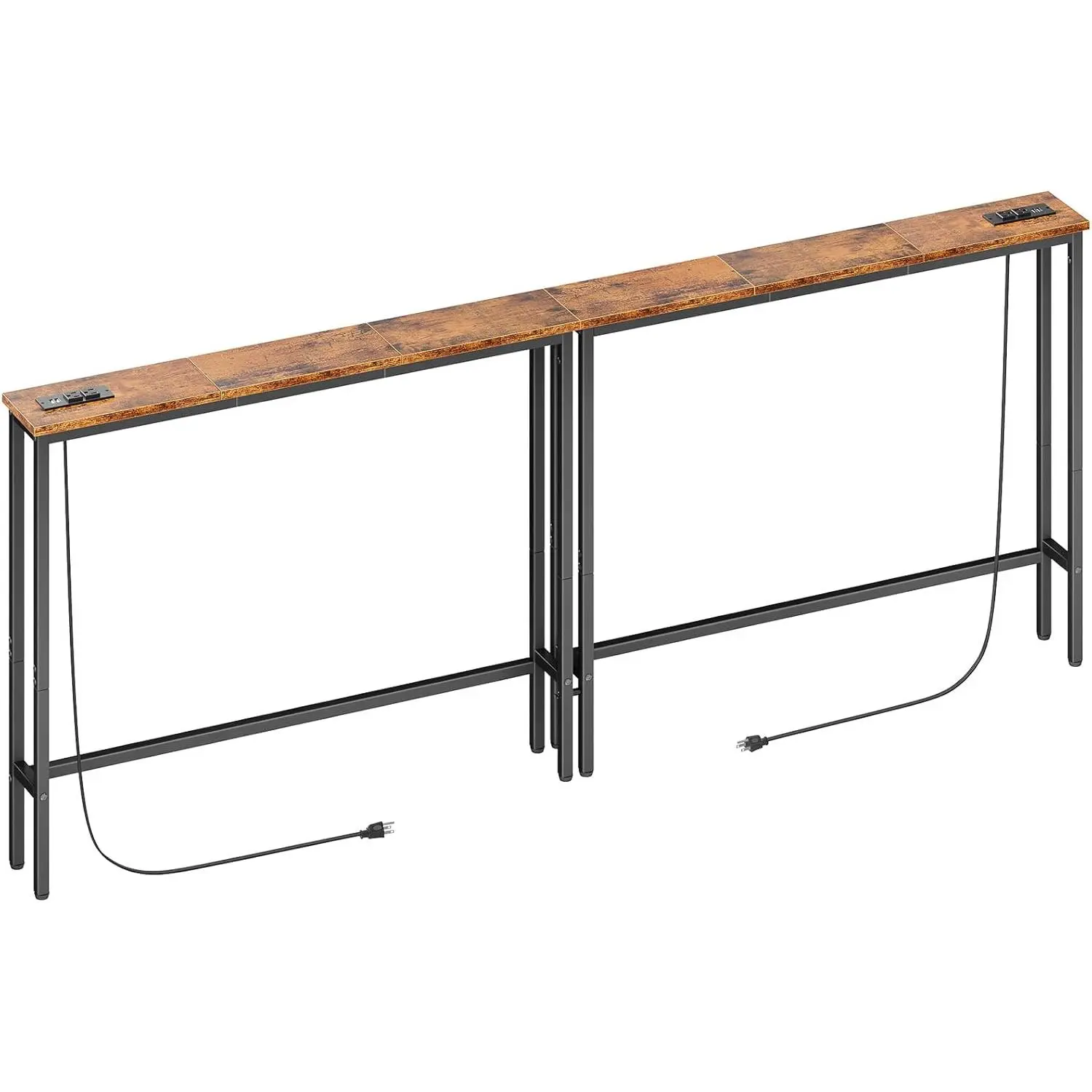 2 Pack 5.9" Narrow Console Sofa Table with Power Outlets, Total 78.8 Long Behind Couch Table with Charge Station and 5.9 Extension Cord for Living Room, 5.9"D x 78.8W x 29.5H, Rustic Brown