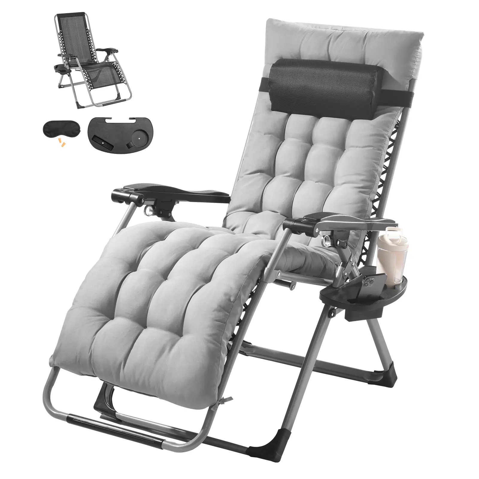 【summerfinds】VEVOR Zero Gravity Chair, 26 inch Zero Gravity Recliner Lounge Chair for Indoor and Outdoor, Adjustable Anti Gravity Chair with Cushion, Headrest, Footrest, and Cupholder, 500 lbs, Gray