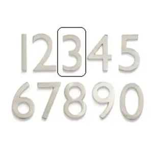 212 MAIN 4-in Solid Cast Brass Metallic Wall-Mount House Number "3" - Elegant Appearance, Premium Finish, Floating-Look Design, Satin Nickel Hand-Installed Hand-Finished Home Decor Piece