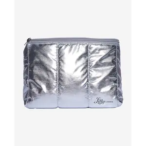 Silver Puffer Makeup Bag
