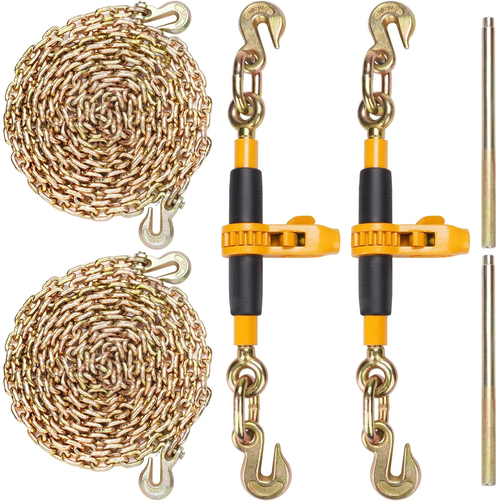 【Summerfinds】VEVOR Ratchet Chain Binder 2PCS 3/8"-1/2" Heavy Duty Load Binderswith G80 Chains 12000 lbs Secure Load LimitLabor-saving Anti-skid HandleTie Down Hauling Chain Binders for Flatbed Truck Trailer