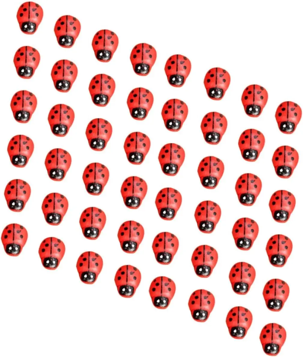 100-Pack Wooden Ladybug Stickers, Self-Adhesive Realistic 3D Decor for DIY Crafts, Scrapbooks, Home Garden & Party Decoration