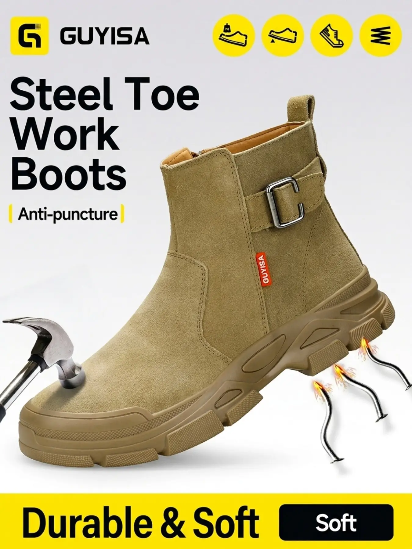 Men's Welding Shoes High-Top Rugged Work Boots Industrial Construction Boots Durable Steel Toe Fireproof Anti-Slip Nonslip Work Shoes Construction Safety Footwear All Seasons Leather
