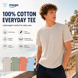 Mega Tshop Unisex 811 100% Cotton Short Sleeve Top, 4.0 oz Casual Fabric, Moisture-Wicking Double Layer Trim Round Neck Tee for Men & Women (Menswear)