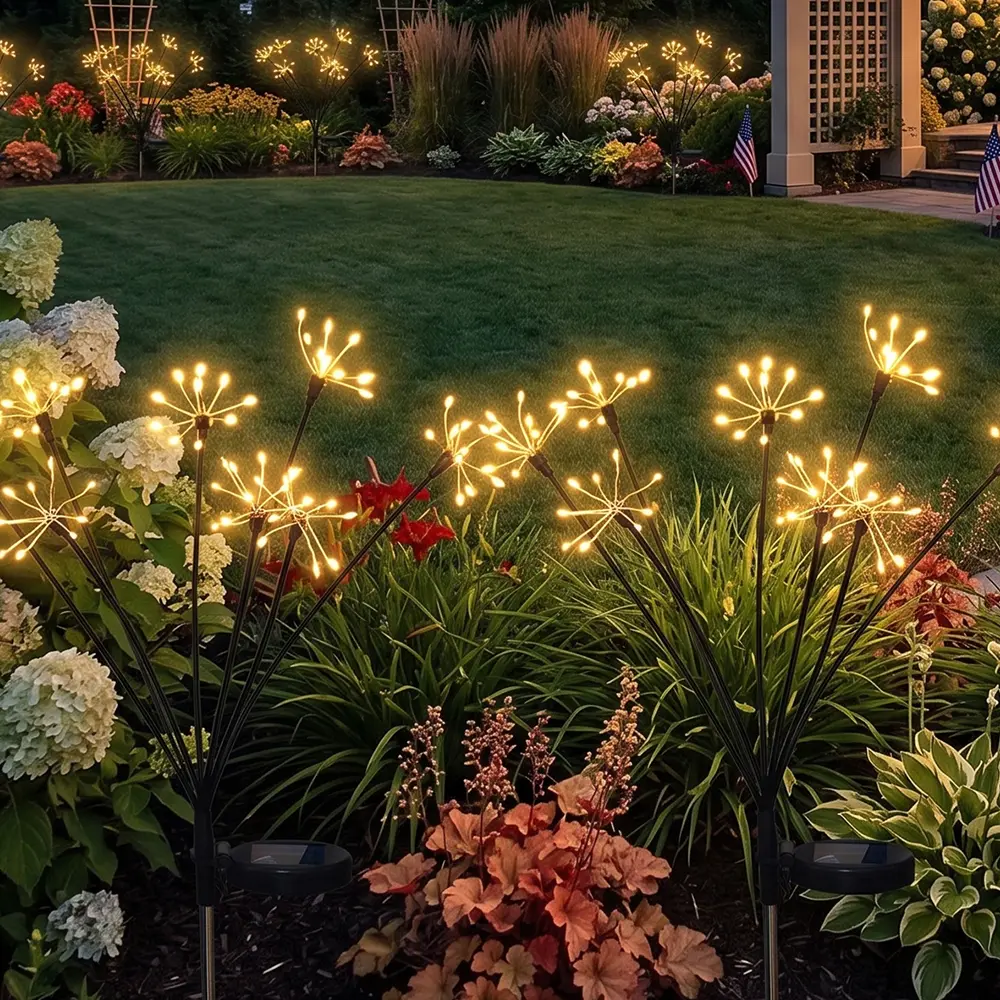 Solar Powered Petal Garden Lights, Waterproof Outdoor Firefly & Firework Decor, 2 Modes Warm White Auto Dusk-to-Dawn Lawn Lamp for Backyard Patio, Outdoor Pathway Walkway Decoration, Pool Party, Christmas Decoration Gift & Garden Yard Landscape Lighting