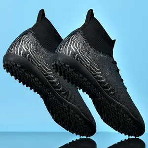 [Lightweight Soccer Cleats] Lightweight Men's Soccer Cleats| TF Turf Non-Slip Rubber Sole Training Shoes for Adults & Teens, Breathable Faux Upper, All-Season Sports Footwear for Indoor & Outdoor Use  Football Boots Black