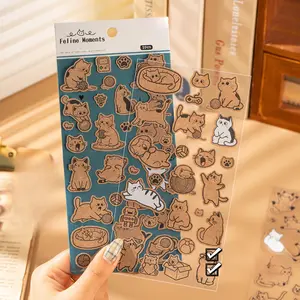 12 sheets minimalist stickers, cat stamp theme, cute minimalist style, double adhesive paper material, self adhesive, DIY journal decoration scrapbook stationery sticker pack