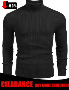 Coofandy Fall Outfits Men's Knitted Ribbed Turtleneck/High Neck Slim Fit Basic Sweater - Best Choice in Winter Casual Fabric Knitwear Menswear Soft Jacket Jeans Long Outdoor Pullover Suit   Long Sleeve Thick