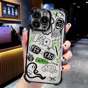 Street Graffiti Art Text FER XXO Pattern Four Corner Anti-Fall Phone Case Transparent Electroplated Protective Cover for IPhone 16 Pro Max 15 Plus 14 13 12 11 E