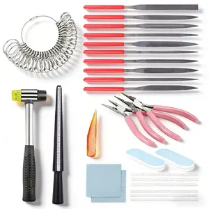 All-in-One Professional Jewelry Making Tools Kit Ring Sizer Gauge, Pliers & Hammer Set for DIY Crafts