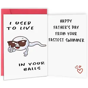 Funny Father's Day Card - Playful Sperm Quote Greeting Card with Red Envelope - for Family Dinner, Party Roast & Prank Surprise - Witty Gag Gift for Dad from Son & Daughter