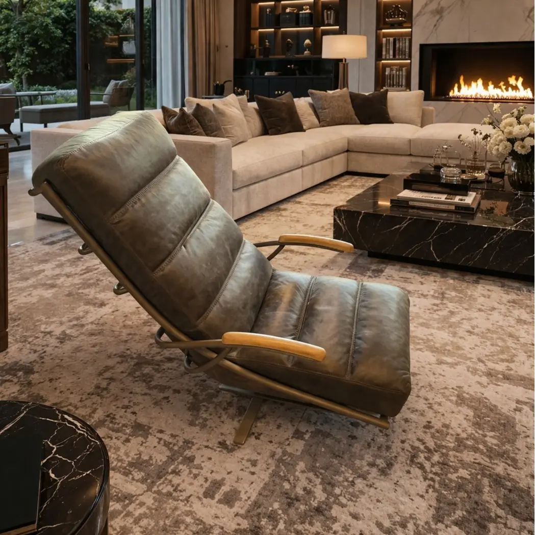 Viral Modern Lounge Chair – Black Leather & Wood Accent