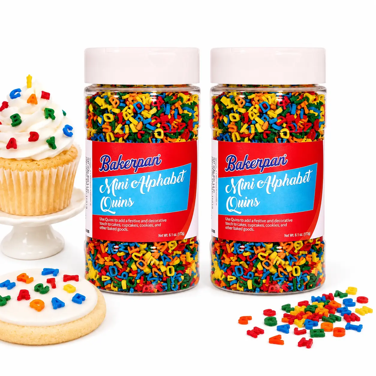 Bakerpan 2 Pack Quins Alphabet Sprinkles for Cake Decorating - 6.1 Ounces - ABC Edible Confetti Sprinkles for Cupcakes, Ice Cream, Cookies, Cakes