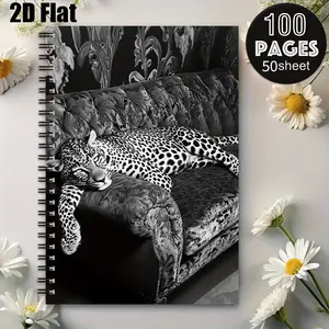 1 Spiral Coil Notebook 5.7x8.26 inch, Leopard Print Design, Durable Binding, Perfect for Daily Journaling, Travel Log, Creative Writing, Office Notes, Great Gift for Art Enthusiasts, Birthday Present, Christmas Gift [2D] Flat