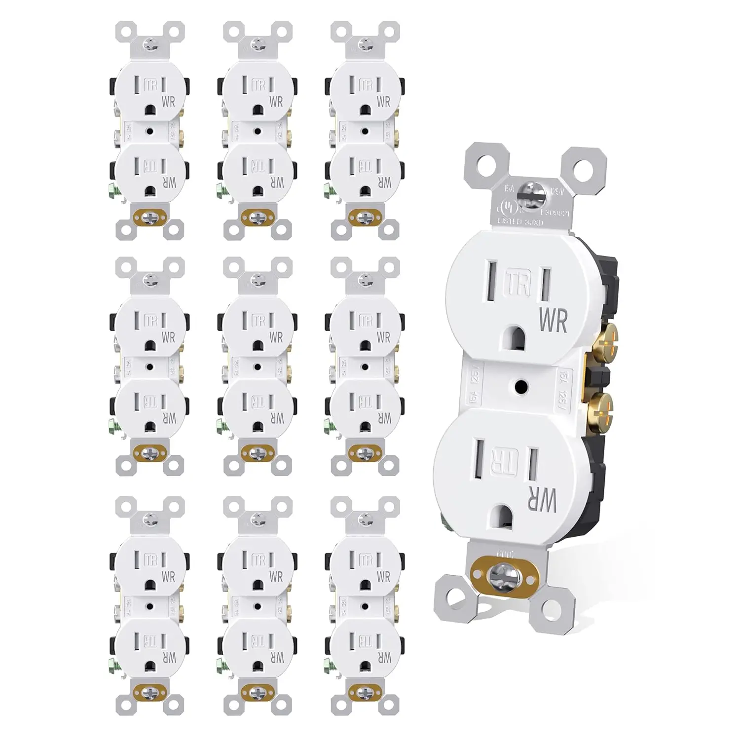 AIDA 15 Amps Outlets Duplex Electrical Receptacle Outlets,Weather Resistance & Tamper Resistant Electrical Receptacle, Wall Outlet,2 Pole,3-Wire, Self-Grounding, NEMA 5-15R,UL Listed 10 Pack, White AIDA