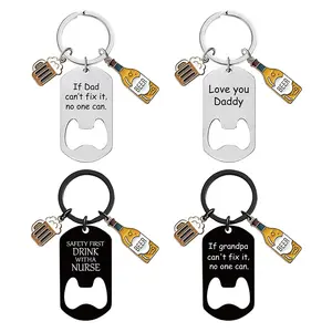 Keychain in stock Stainless Steel Bottle Opener Wine Glass Father's Day Gift Engraving Keychain Kitchen Utensils