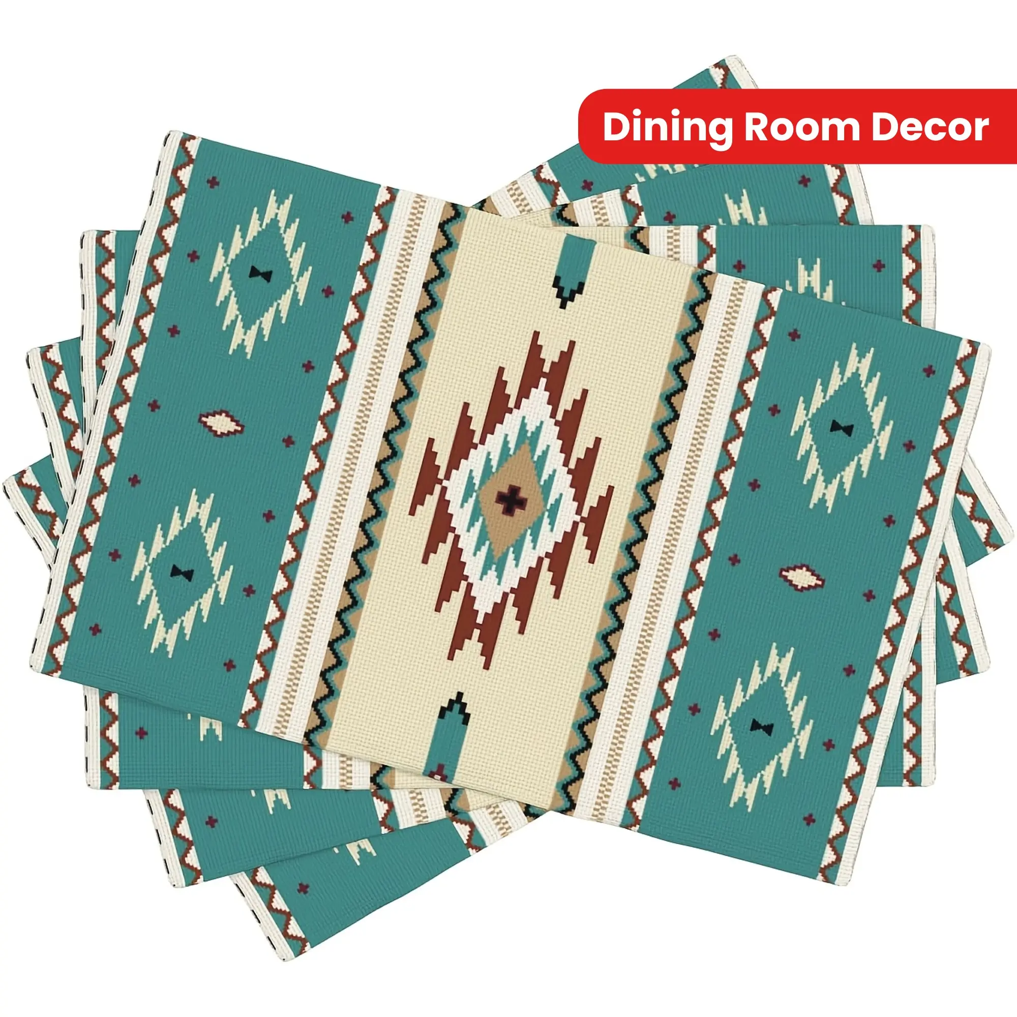 Woven Aztec Kitchenware Placemats, 4/6 Pack 12x18 In 100% Linen Lightweight Tableware, Machine Washable Southwestern Home Dining & Kitchen Decor