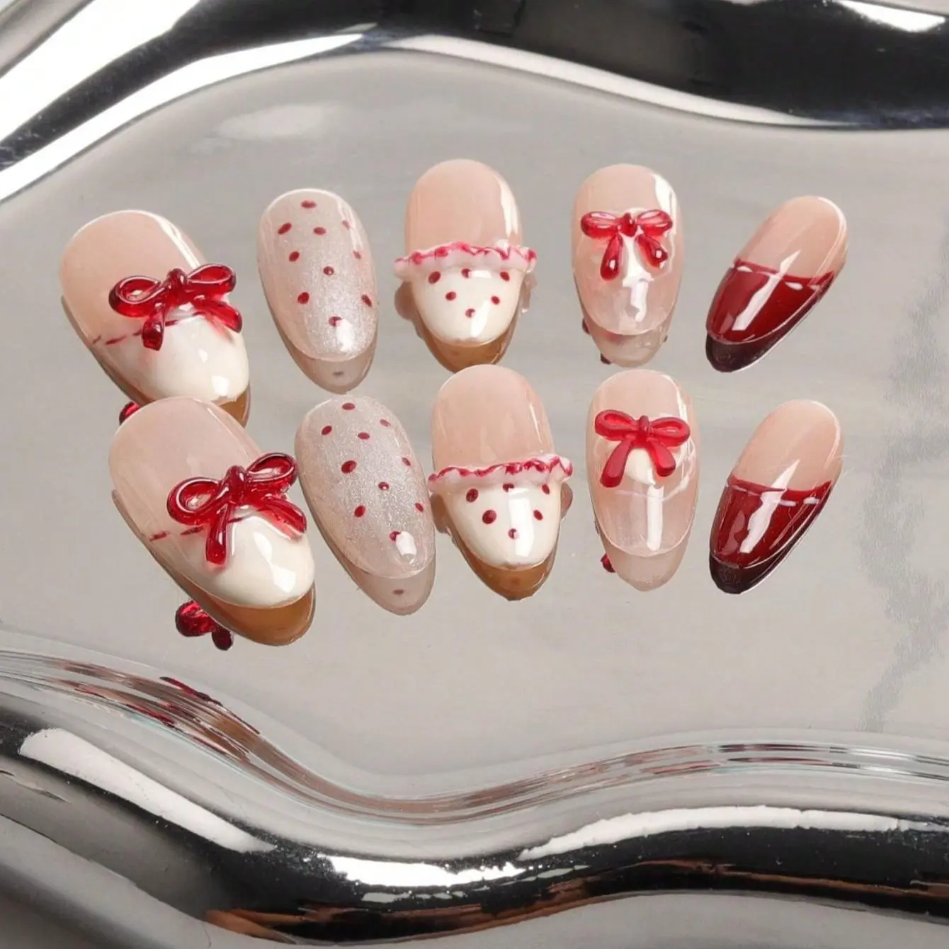 Super cute cat eye bow handmade reusable nails art set of 10 pieces, Stylish Acrylic Nails, Glitter Decorative Nails, Glittering Fake Nails, high-end and cute style，Suitable as a Mother's Day gift or other holiday gifts, Diy Nail Kit