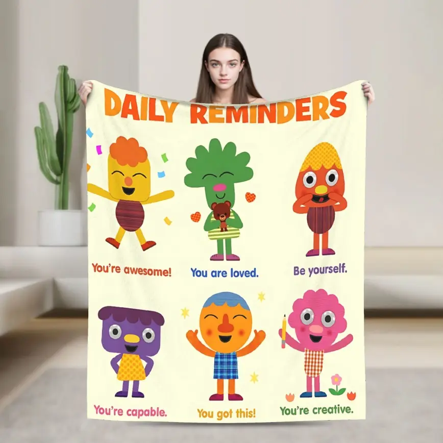 Cartoon Printed Flannel Blanket, Noodle and Pals Super Simple Songs Style, Super Soft Machine Washable Throw for Kids, Bed & Sofa Birthday Gift, Cartoon Printed Blanket