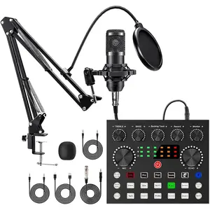 Podcast Equipment Kit, Audio Interface, Live Sound Cards & All-in-One Live Sound Control Device Set, Ideal for Recording, Gaming, Singing, Broadcasting, Live Streaming