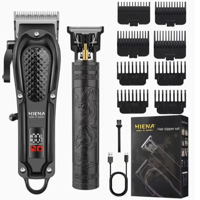 Professional Haircut Kit, Cordless Razor, T-Type Blade Trimmer, Men's Grooming Set with LED Display, Hiena Professional Haircut Tools, Cordless Charging Trimmer, Battery Powered Trimmer, Barber Tool, Barber Equipment, Cordless Hair Cutting