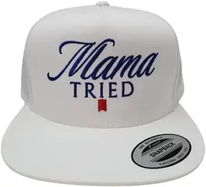 Vintage 2-Tone "Mama Tried" Embroidered Snapback Cap - Red White Unisex Adjustable Streetwear Trucker Baseball Hat