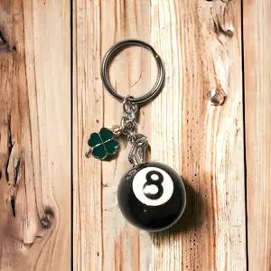 Leaf Clover 8 Pool Ball Keychain - 4 Leaf Clover, Lucky Keychain for Boyfriends, Girlfriends, Fathers, and Bachelor Parties