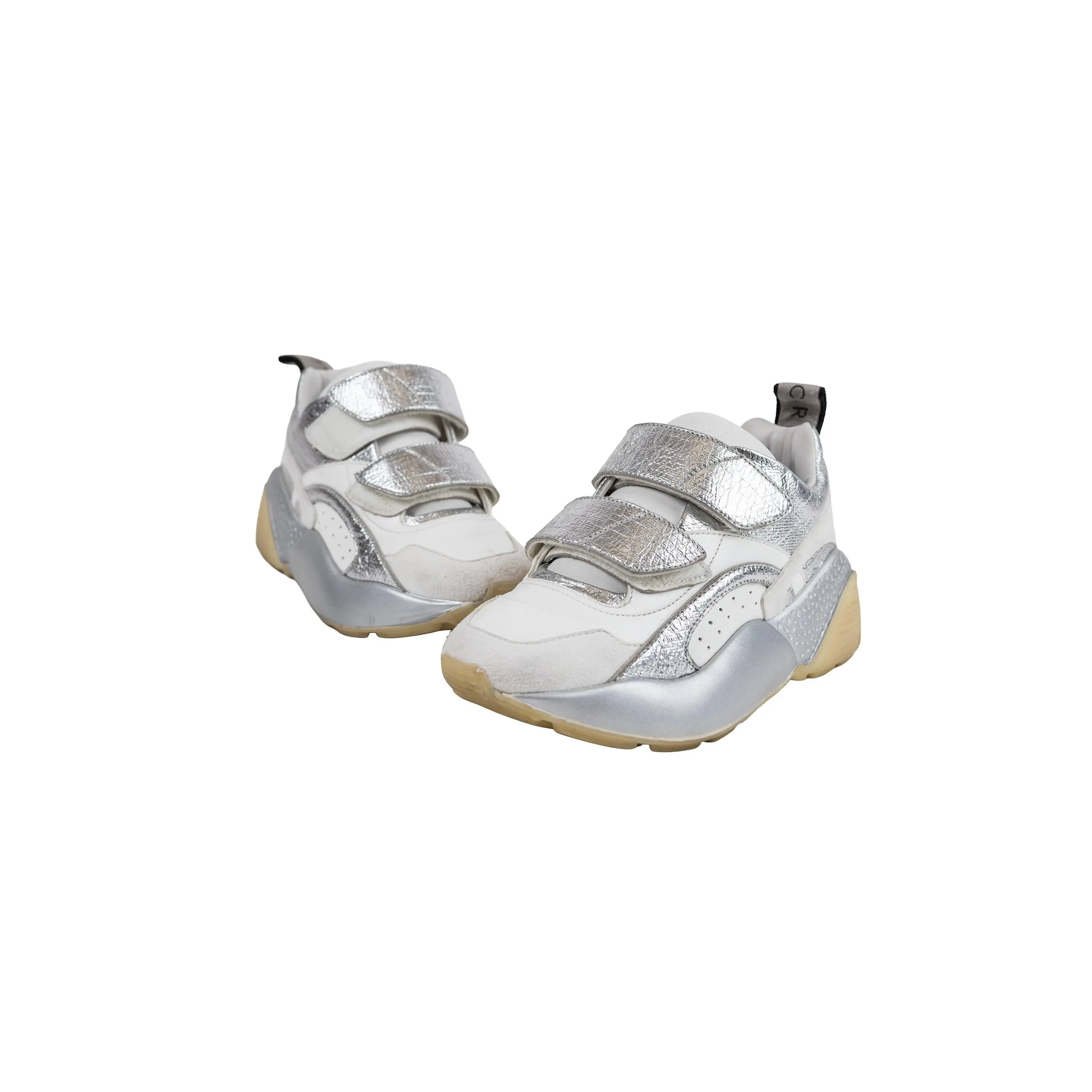 Stella McCartney White Silver Faux Leather Sneakers Size 5